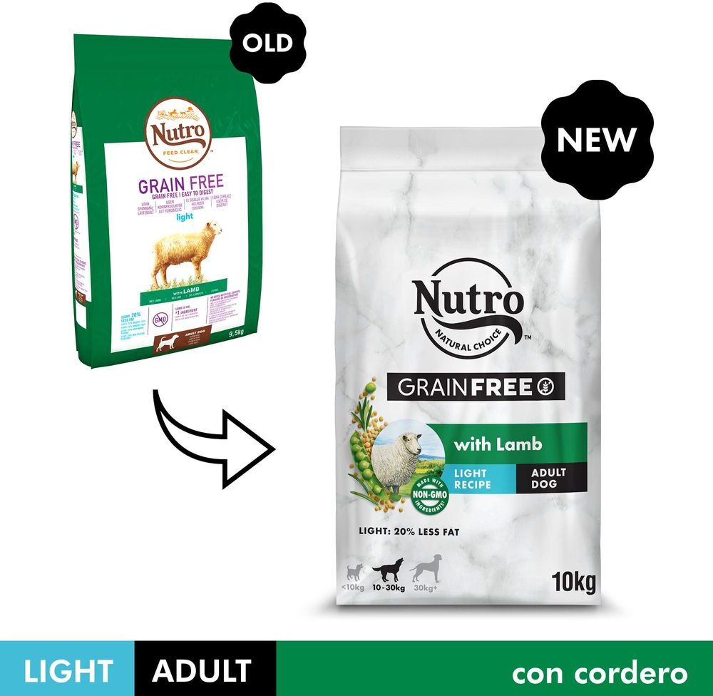 Nutro Grain Free Adult Light cordeiro para cães - Pack económico: 2 x 10 kg