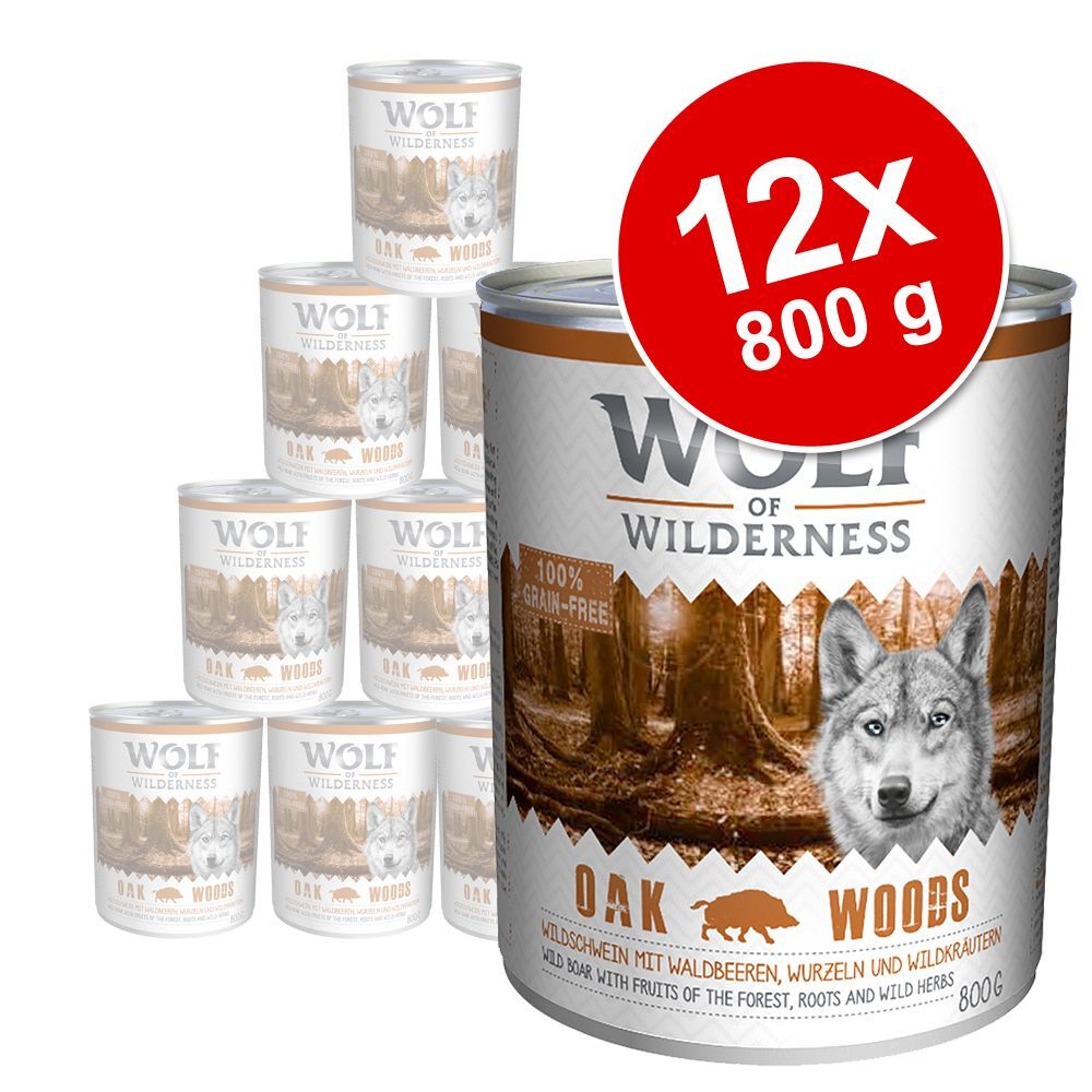 Wolf of Wilderness 12 x 800 g - Pack económico - Oak Woods com javali