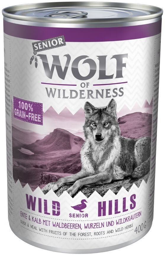 Wolf of Wilderness Senior 6 x 400 g - Wild Hills com pato e vitela