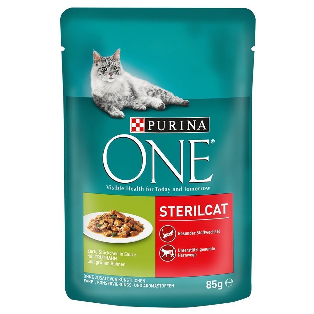 Purina One Sterilised - Peru e feijão verde (48 x 85 g)