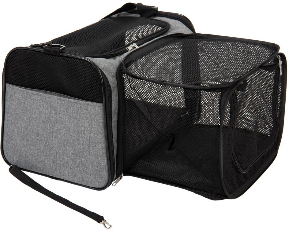 zooplus Exclusive Transportadora com extensão lateral para gatos e cães de porte pequeno - C 45 cm x L 26 cm x A 28,5 cm - cinza