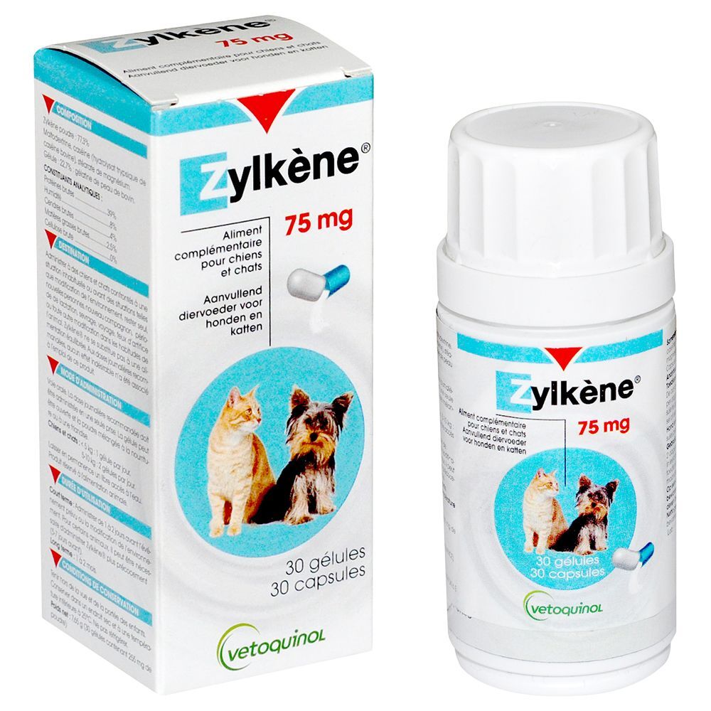 Vetoquinol Zylkene tranquilizante natural para cães e gatos - 100 cápsulas de 450 mg para cães > 30 kg