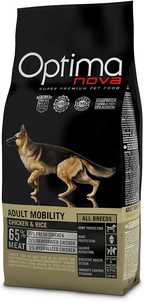 Optimanova Adult Mobility com frango e arroz para cães - 12 kg