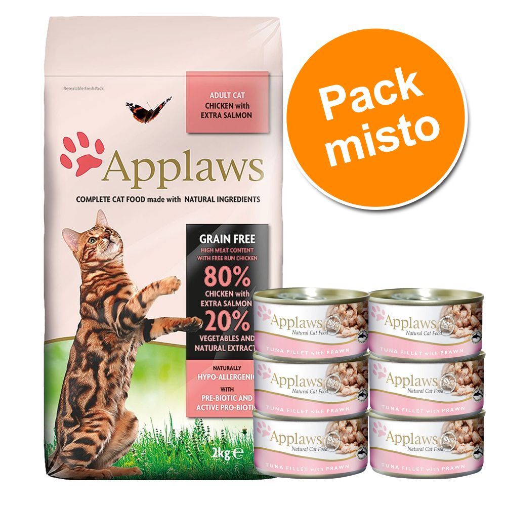 Applaws 2 kg + 6 x 70 g/156 g - Pack misto - 2 kg Adult com frango e pato + 6 x 156 g peito de frango