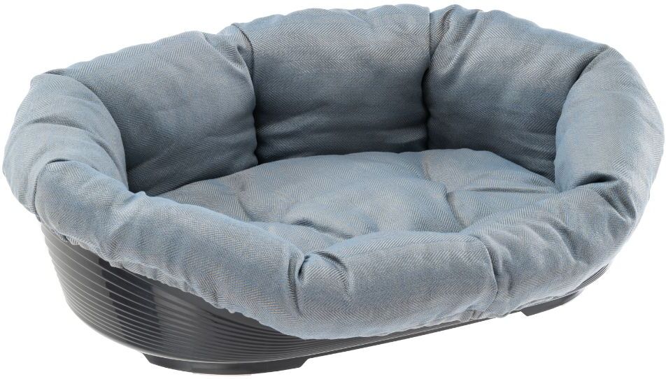 ferplast Cesta Ferplast Siesta Deluxe preta com capa Sofa Tweed azul - Conjunto Tamanho 6