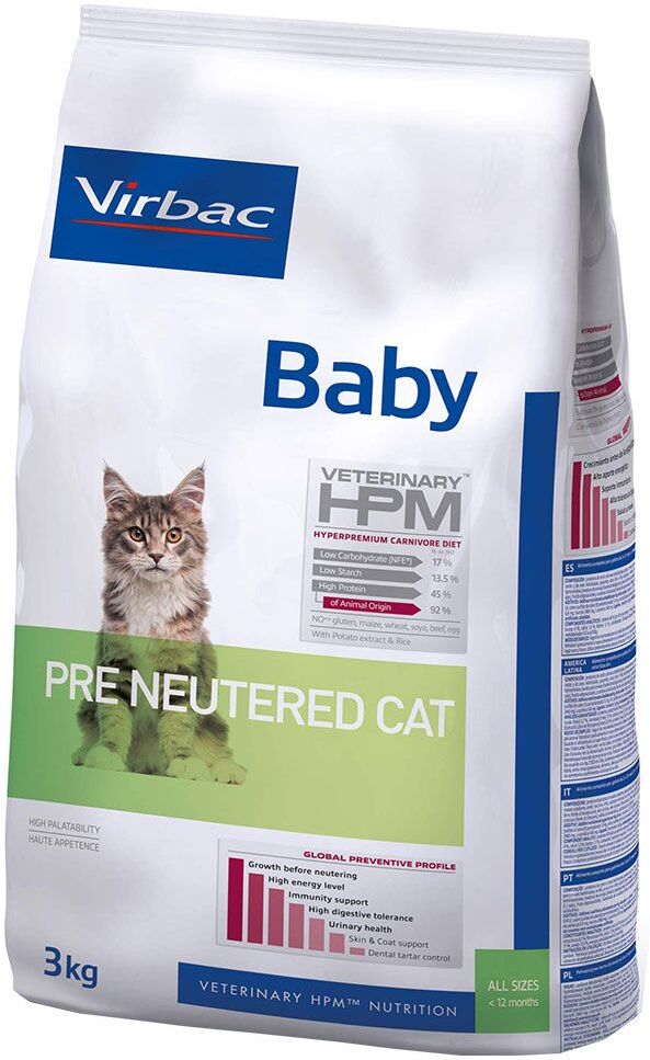 Virbac Veterinary HPM Cat Baby Pre-Neutered para gatos - Pack económico: 3 x 3 kg