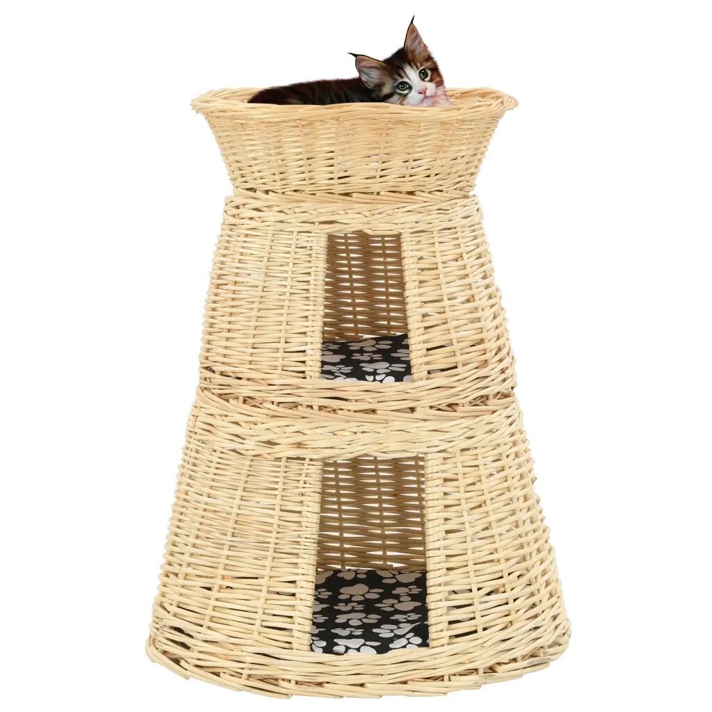 vidaXL 3 pcs cestos p/ gatos + almofadões 47x34x60cm salgueiro natural