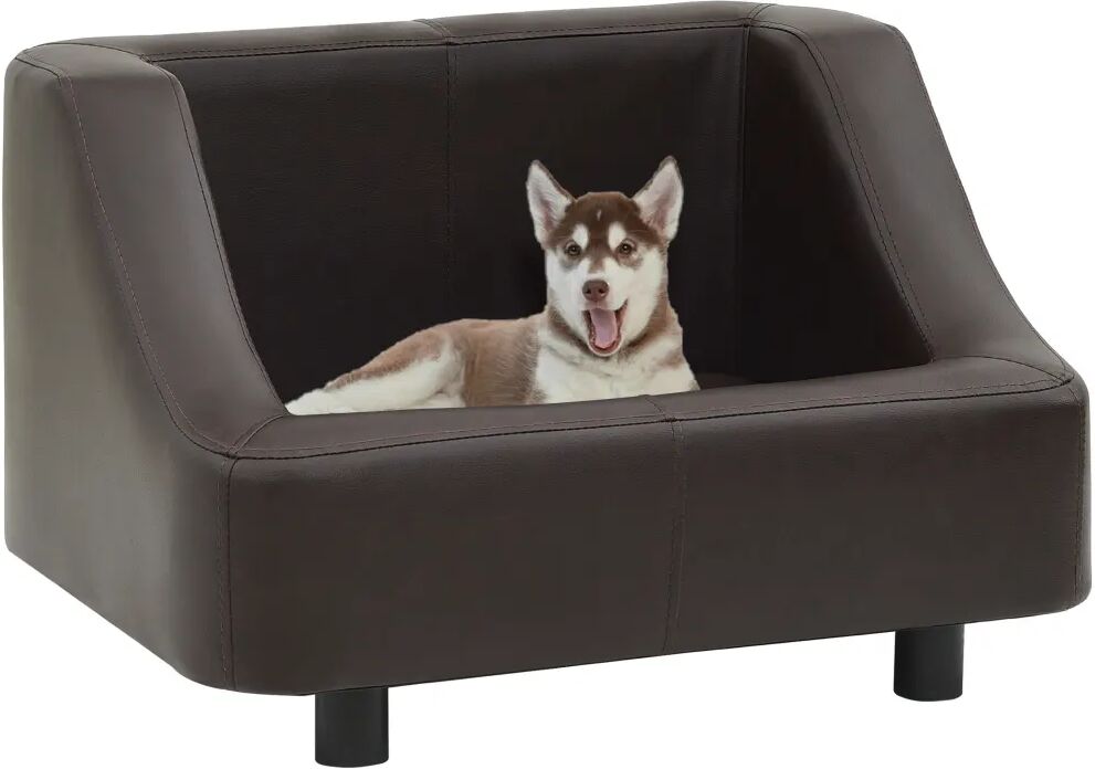 vidaXL Sofá para cães 67x52x40 cm couro artificial castanho