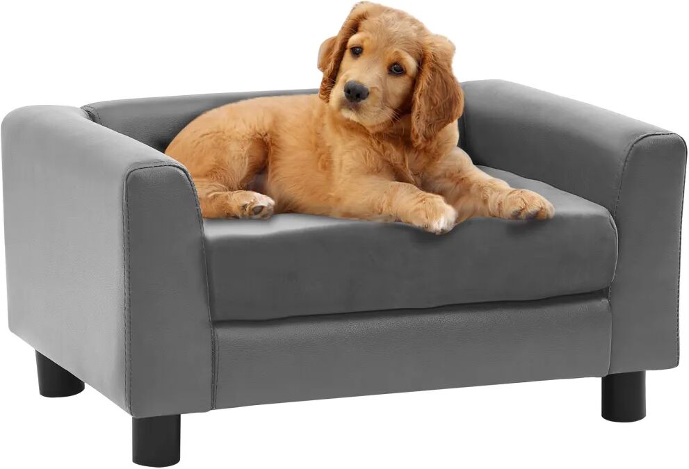 vidaXL Sofá para cães 60x43x30 cm pelúcia e couro artificial cinzento