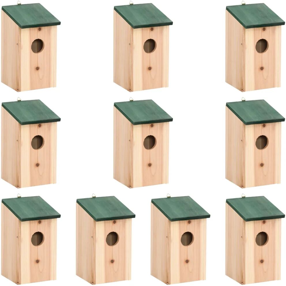 vidaXL Casas para pássaros 10 pcs 12x12x22 cm madeira de abeto maciça