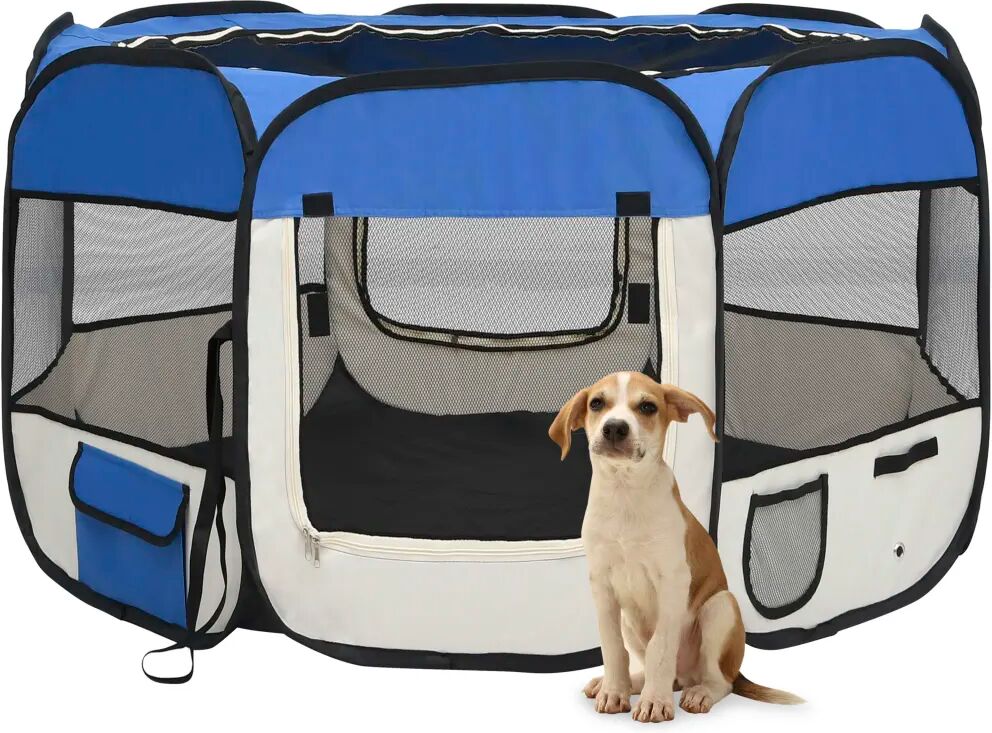 vidaXL Parque dobrável p/ cão c/ saco de transporte 110x110x58cm azul