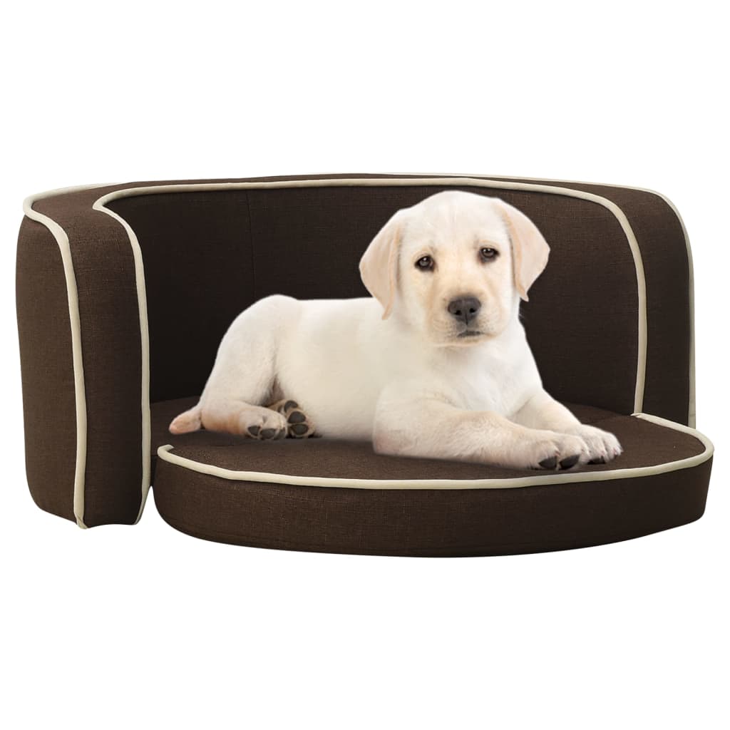 vidaXL Sofá p/ cães dobrável 76x71x30 cm almofadão de linho castanho