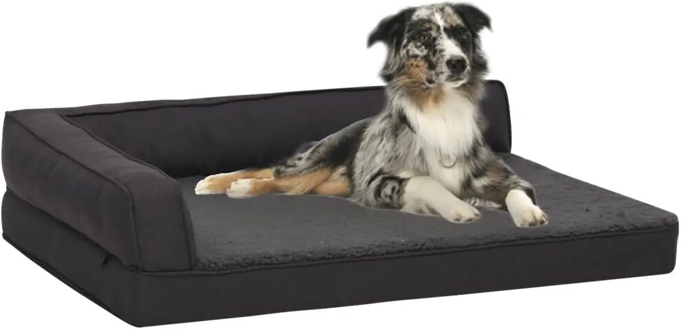 vidaXL Cama para cães ergonómica 90x64 cm aspeto linho pelúcia preto