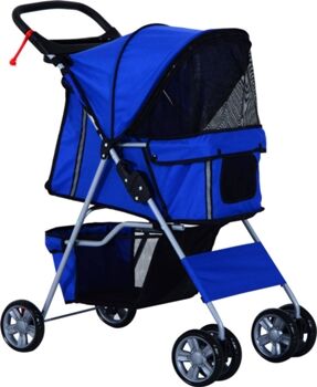 Pawhut Carrinho para Cães e Gatos Dobrável (Azul - 77x45x97cm - Nylon - Até: 15 Kg - S - Porte Pequeno)