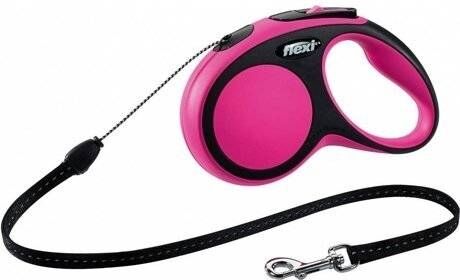 Flexi Trela para Cães Ajustável e Refletora (Rosa - 5m - Até: 12 Kg - S - Porte Pequeno)