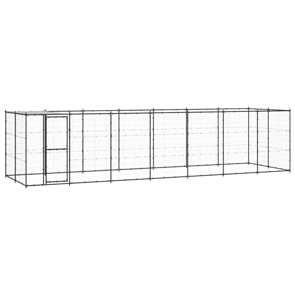 vidaXL Padoc pentru câini de exterior cu acoperiș, 16,94 m², oțel