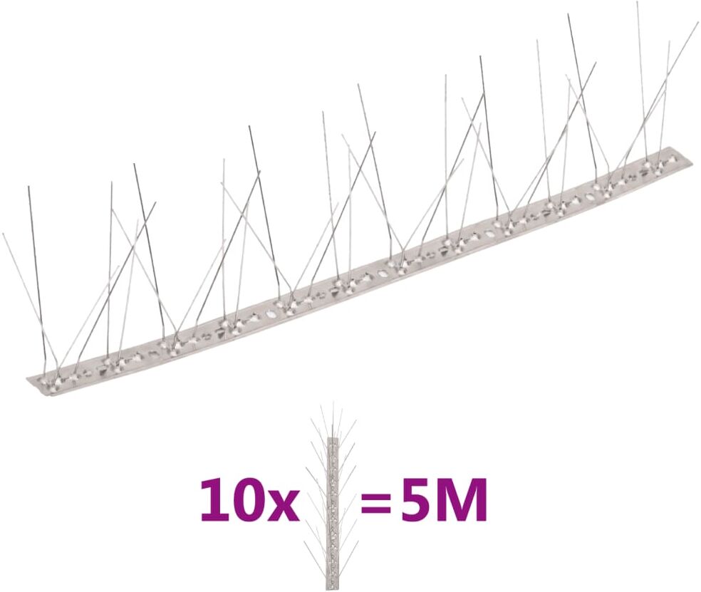vidaXL Sada 10 ks 5-radových hrotov proti vtákom a holubom nehrdzavejúca oceľ 5 m