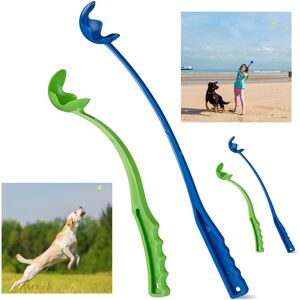 Relaxdays Ball Thrower, for Dogs, Set of 4 Launching Devices, Toy Chucker, Pet Toys for Outdoor & Park, Blue/Green