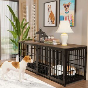 Bingo Paw - Heavy Duty Dog Kennel Wooden Dog Crate Puppy Cage End Table with Lockable Door, Black Extra Large 107 x 71 x 81cm