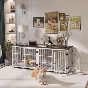 BINGO PAW Heavy Duty Dog Kennel Wooden Dog Crate Puppy Cage End Table with Lockable Door, White Medium 78.5 x 56.5 x 65cm