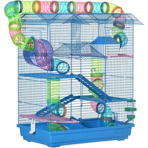 Pawhut - 5 Tiers Hamster Cage Animal Travel Carrier Habitat w/ Accessories - Blue