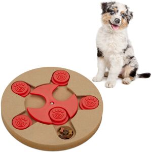 Intelligence Puzzle for Dogs, Hide Treats, Interactive Puppy Toy, mdf, Wood/Red - Relaxdays