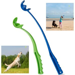 Ball Thrower, for Dogs, Set of 2 Launching Devices, Toy Chucker, Pet Toys for Outdoor & Park, Blue/Green - Relaxdays