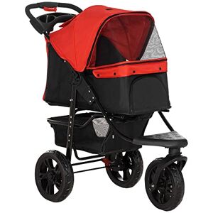 PawHut Folding Pet Stroller 3 Wheel Dog Jogger Travel Carrier Adjustable Canopy Storage Brake Mesh Window for Small Miniature Dog Cat Red