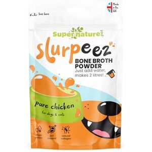 SuperNature Slurpeez Bone Broth Powder Dogs & Cats UK made 100% Pure Single Protein Chicken, Beef, Pork or Fish. Makes 2 litres. Topper for picky eaters, Enrichment, Collagen Joint & Gut (100% Chicken)