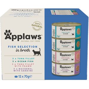 Applaws Adult Mixed Pack Cat Cans 70g - Fish Collection in Broth (48 x 70g)