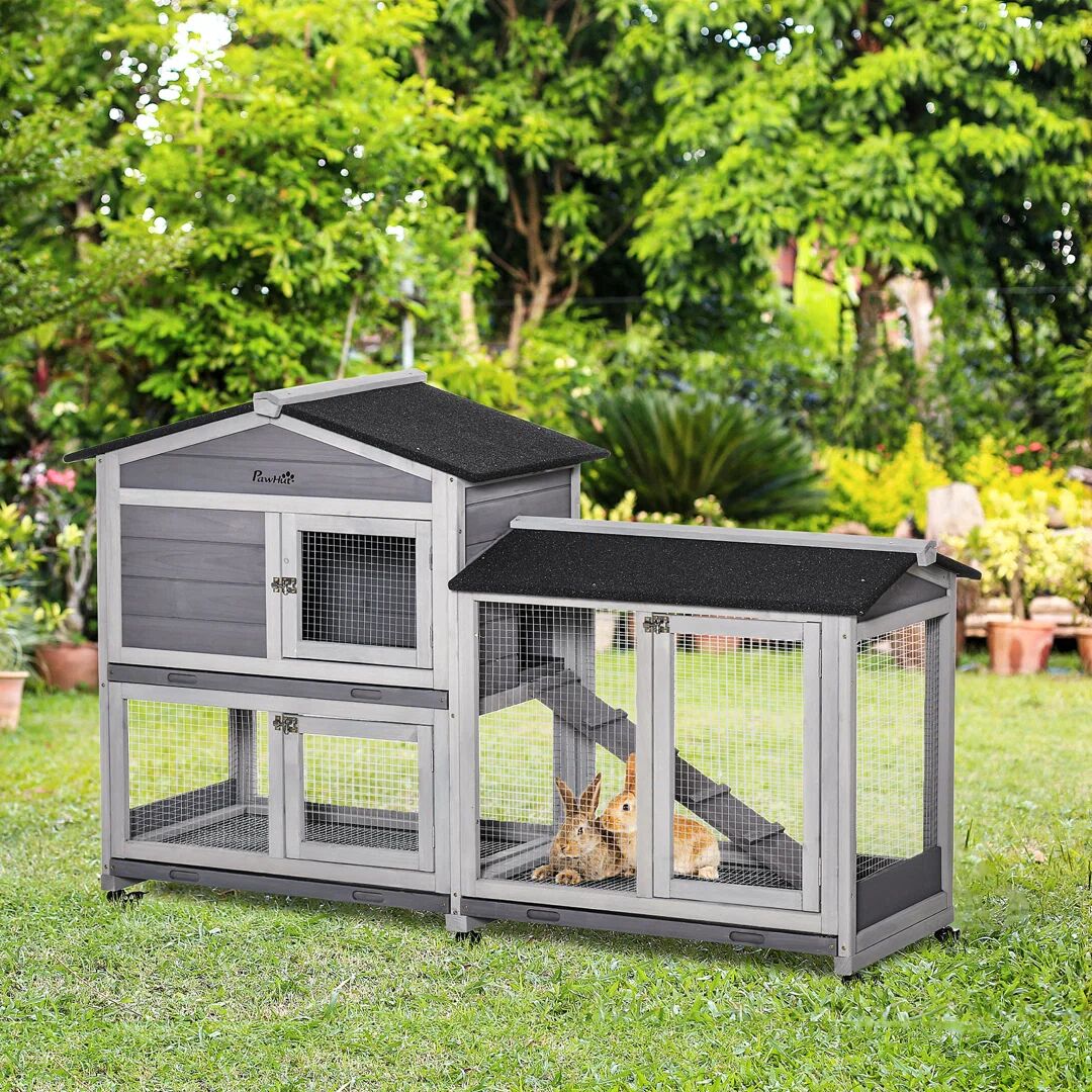 PawHut Weather Resistant Rabbit Hutch black/brown/gray 99.5 H x 157.4 W x 53.0 D cm