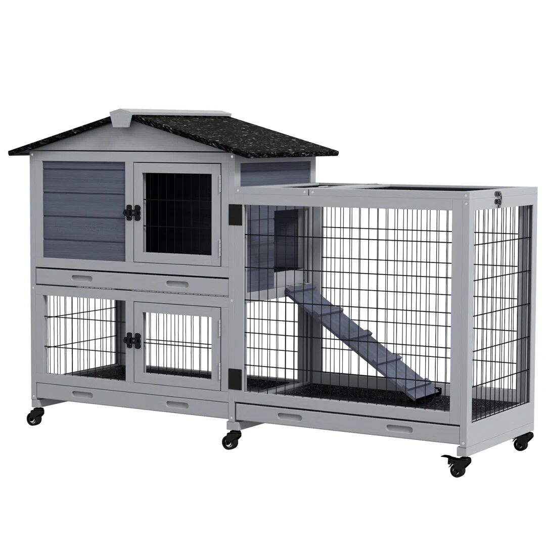 PawHut Rabbit Hutch with Ramp 99.5 H x 152.0 W x 53.0 D cm