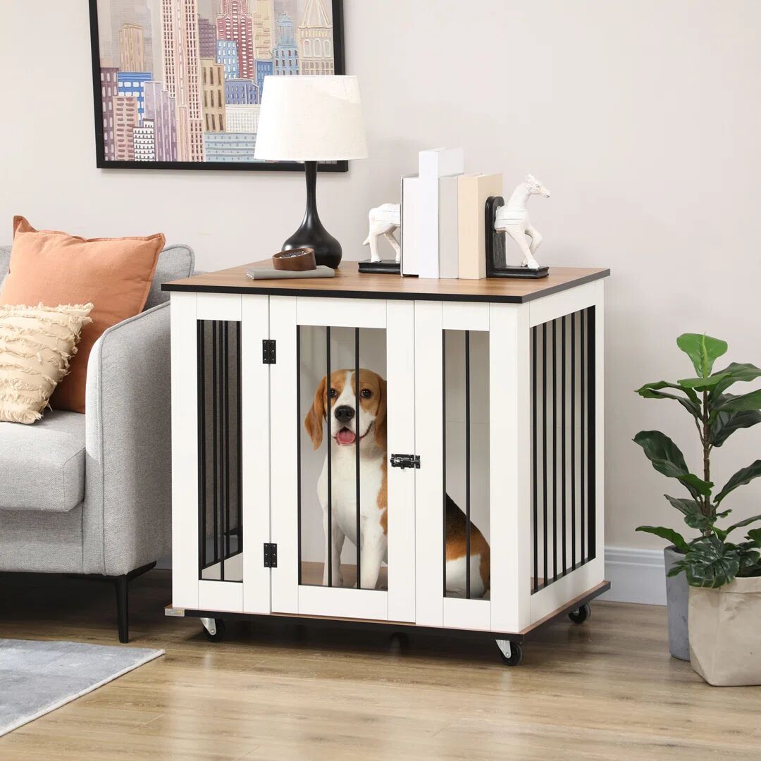 PawHut Dog Cage brown/white 76.5 H x 80.0 W x 60.0 D cm