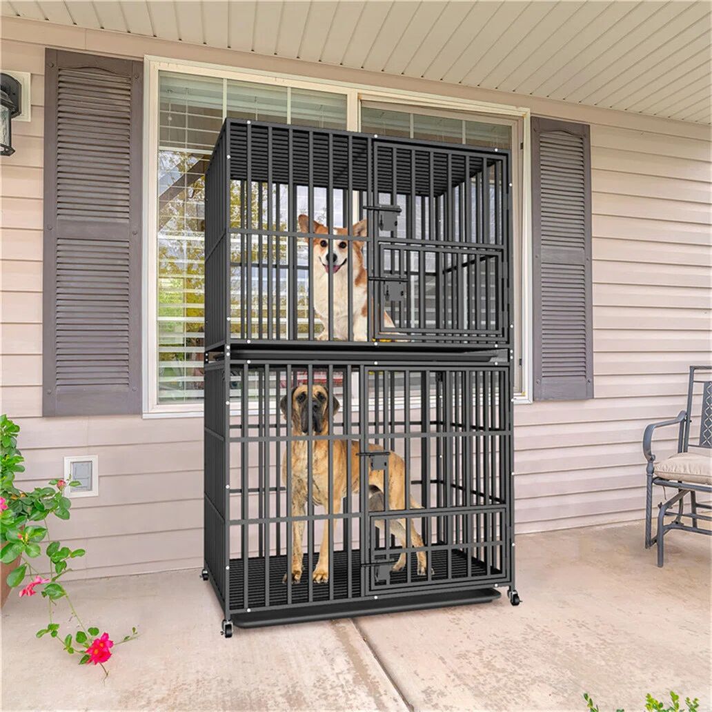 Photos - Pet Carrier / Crate Archie & Oscar Leitha Stackable Pet Cage gray 144.5 H x 95.0 W x 57.0 D cm