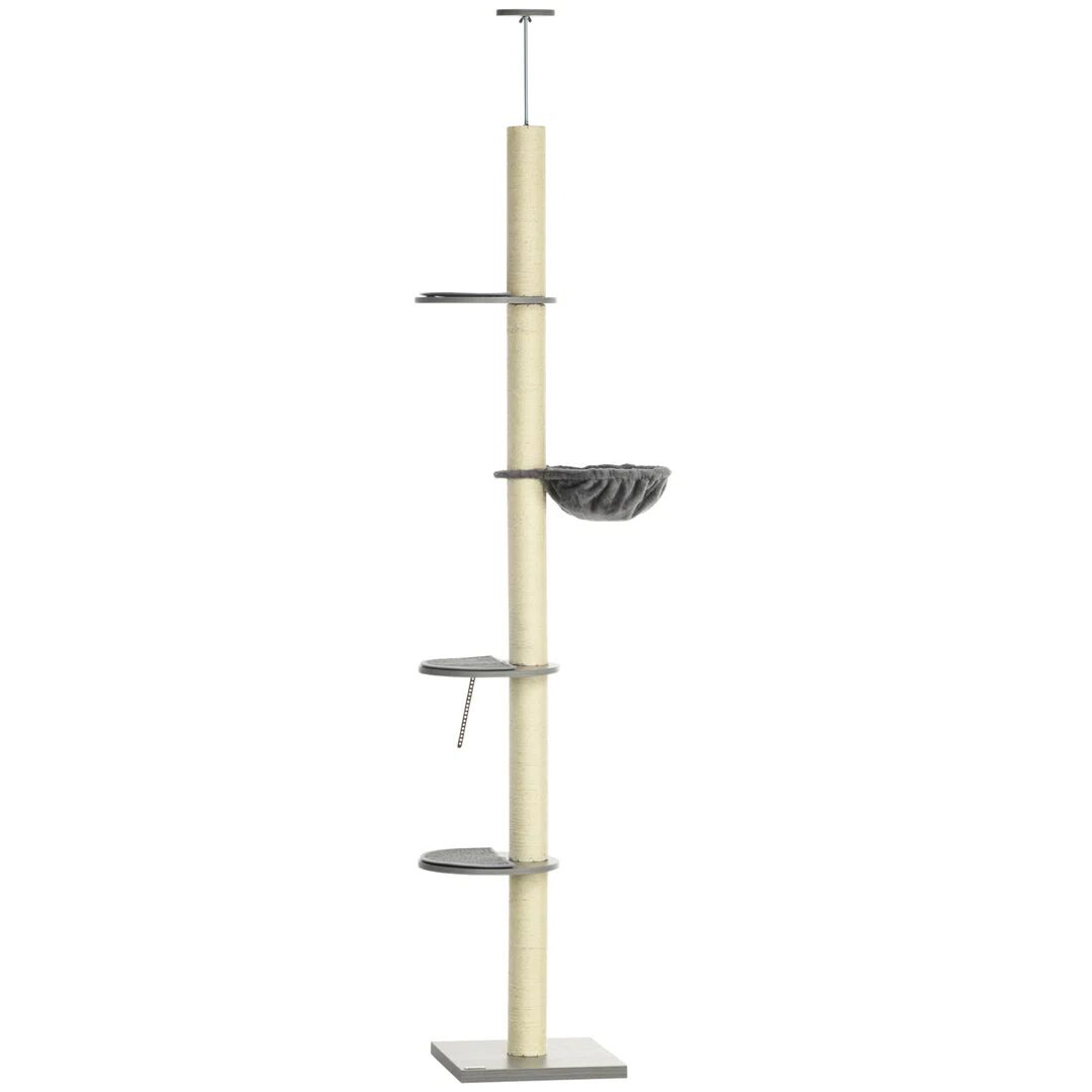 PawHut Ceiling height, 230-250cm, height-adjustable cat tree brown 250.0 H x 40.0 W x 40.0 D cm