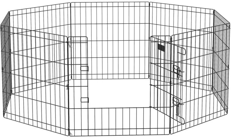 24 Pet Dog Playpen, Puppy Cage, Eight-Panel Metal Fence, Run, Garden - Black - Pawhut