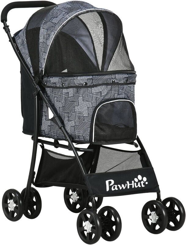 Pet Stroller Dog Pram Pushchair Cat Travel Carriage w/ Universal Wheels Grey - Grey - Pawhut