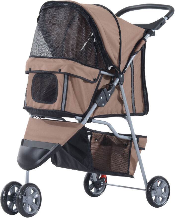 PawHut Pet Stroller Pushchair Carrier for Cat Puppy with 3 Wheels Brown