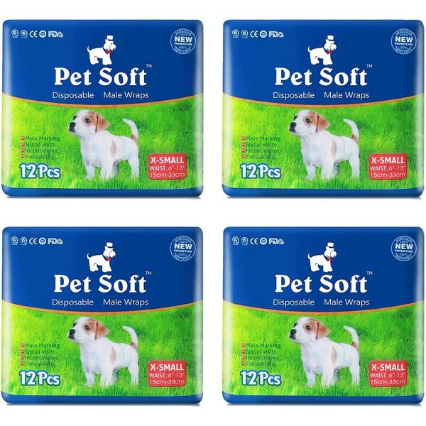 Pet Soft Male Dog Nappies - Disposable Pet Diapers Male Dog Wraps, Super Absorbent Doggy Puppy Nappies for Dogs & Cats Urinary incontinence X-Small ( 12count (6'-13')) - Brand New
