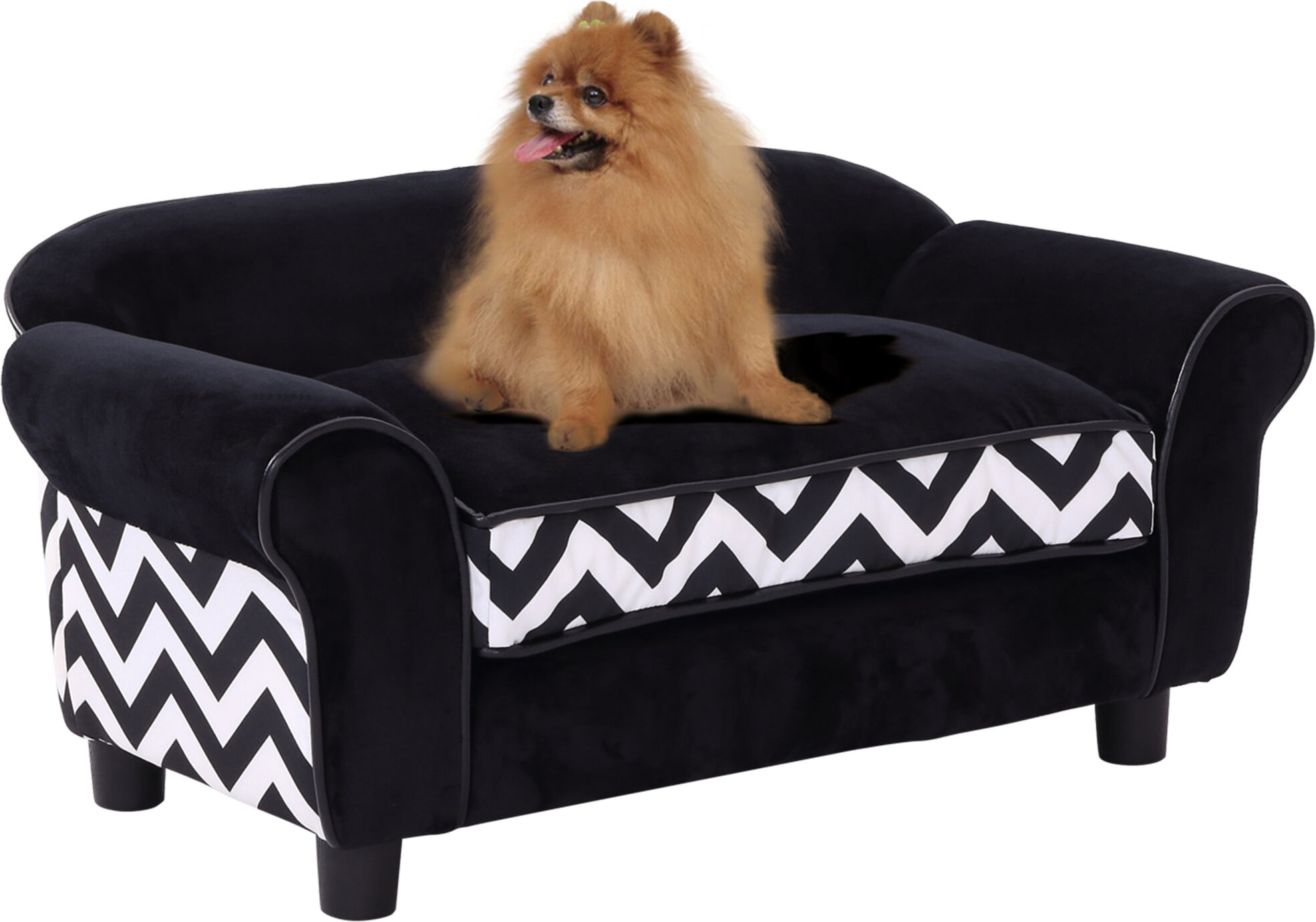 PawHut Pet Sofa for XS-S Dogs, Cat Couch with Soft Cushion, Washable Cover, Detachable Legs, Wooden Frame, Black