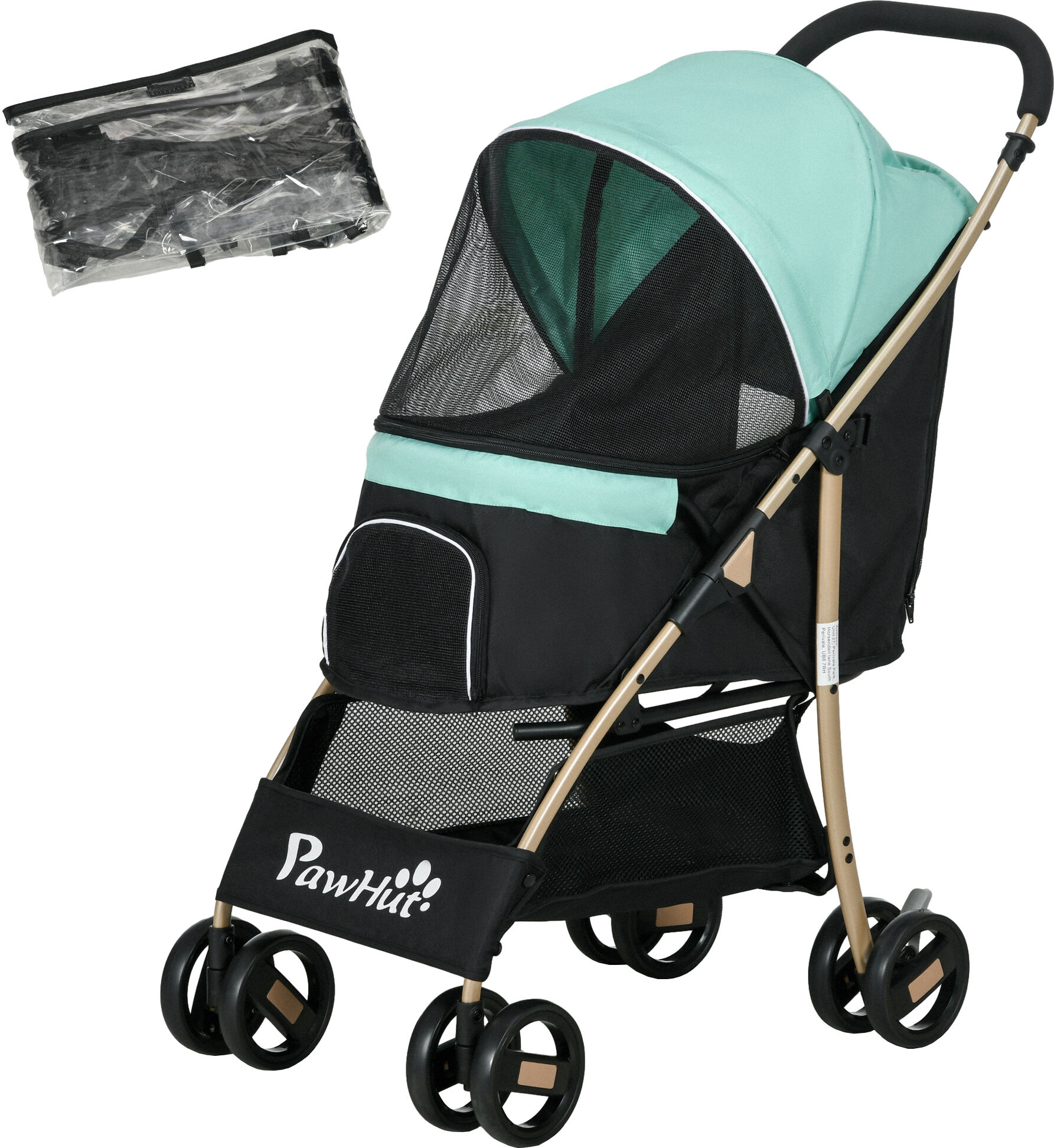 PawHut Pet Stroller for Small Dogs, Durable Oxford Fabric, with Rain Cover, Lightweight & Portable, Vibrant Green