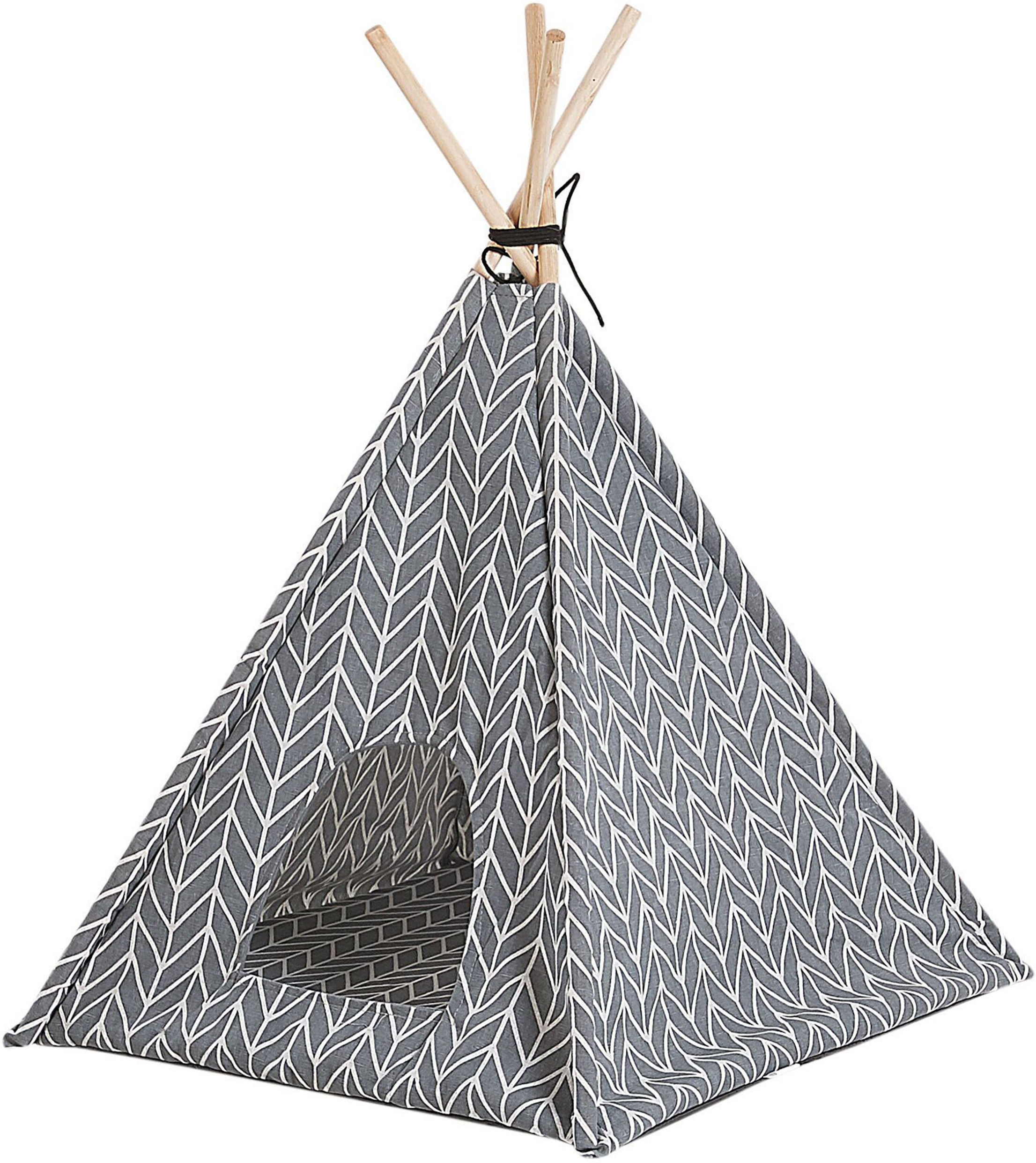 Beliani Pet Teepee Grey Fabric 60 x 60 cm Cat Dog Tent with Pad