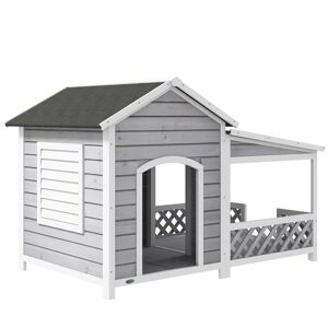 PawHut Outdoor Dog House with Porch, Cabin Style with Asphalt Roof, Doors and Shutter Window, for Medium or Large Size Dog