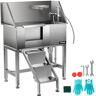 VEVOR 34" Pet Grooming Tub Stainless Steel Dog Wash Station Pet Washing Station and Dog Bath Tub Water-Resistant Grooming Tub for Dogs with Removable Door & Ladder on The Left