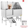 VEVOR 62 inch Professional Dog Grooming Tub Stainless Steel Pet Bathing Tub Large Dog Wash Tub with Faucet Walk-in Ramp Accessories Dog Washing Station Pet Bath Tub