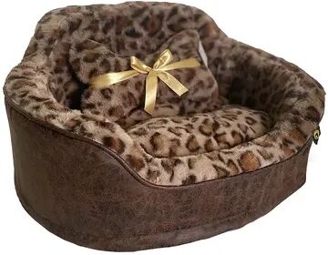 Precious Tails Leather & Leopard Princess Dog Bed, Brown, Small