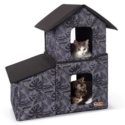 K And H Pet Products K&H Outdoor Two-Story Kitty House with Dining Room, Grey