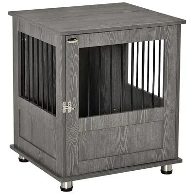 PawHut Furniture Dog Kennel Wooden End Table Small Pet Crate with Magnetic Door Indoor Crate Animal Cage Brown, Grey