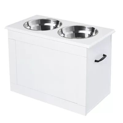 PawHut Raised Pet Feeding Storage Station with 2 Stainless Steel Bowls Base for Large Dogs and Other Large Pets White