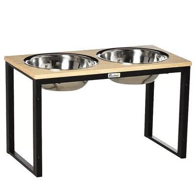 PawHut Elevated Dog Feeder with 2 Stainless Steel Bowls Twin Raised Adjustable Pet Food Platform for Small Medium Large Dogs Natural, Natural Wo